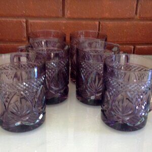 Vintage French Pressed Glass Mugs, Set of 6 Cristal d'Arques Durand Amethyst